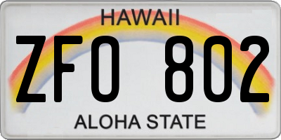 HI license plate ZFO802