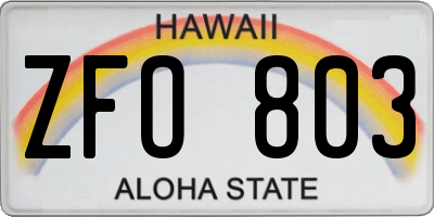 HI license plate ZFO803
