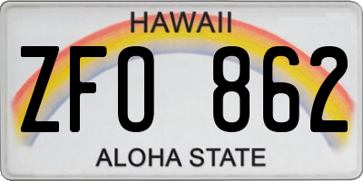 HI license plate ZFO862