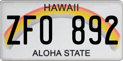 HI license plate ZFO892