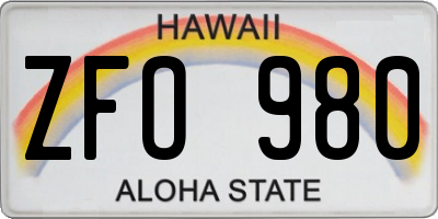 HI license plate ZFO980