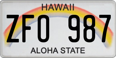 HI license plate ZFO987