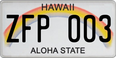 HI license plate ZFP003