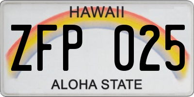 HI license plate ZFP025