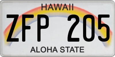 HI license plate ZFP205