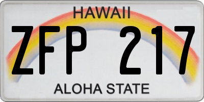 HI license plate ZFP217