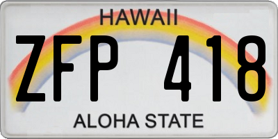 HI license plate ZFP418