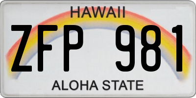 HI license plate ZFP981