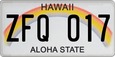 HI license plate ZFQ017