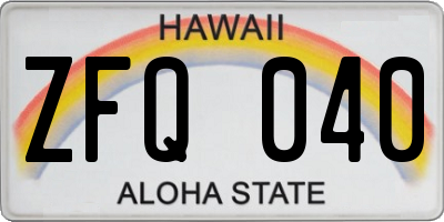 HI license plate ZFQ040