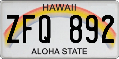 HI license plate ZFQ892