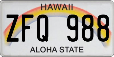 HI license plate ZFQ988
