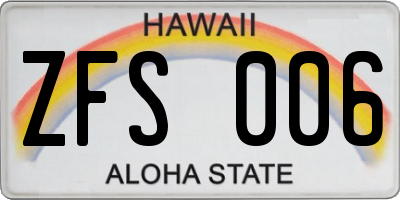 HI license plate ZFS006