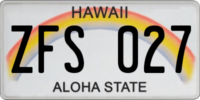 HI license plate ZFS027