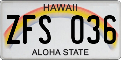 HI license plate ZFS036