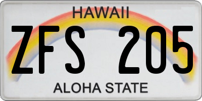HI license plate ZFS205