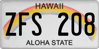 HI license plate ZFS208