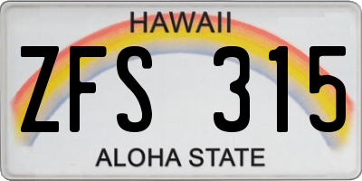 HI license plate ZFS315