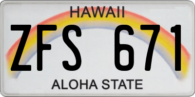 HI license plate ZFS671