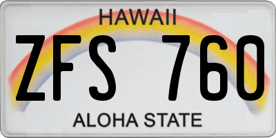 HI license plate ZFS760