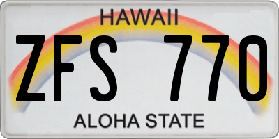 HI license plate ZFS770