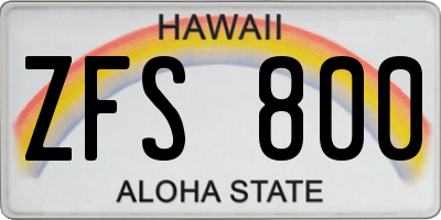 HI license plate ZFS800