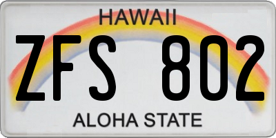 HI license plate ZFS802