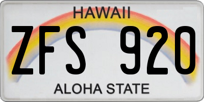 HI license plate ZFS920