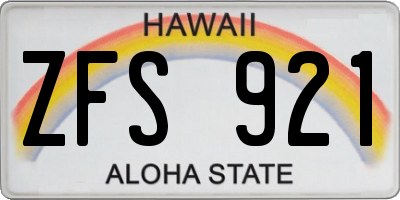 HI license plate ZFS921