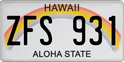 HI license plate ZFS931