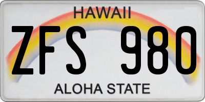 HI license plate ZFS980
