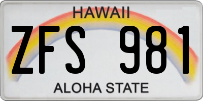 HI license plate ZFS981