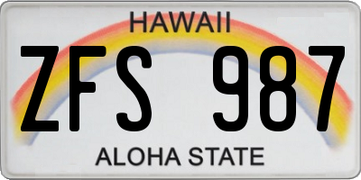 HI license plate ZFS987