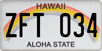 HI license plate ZFT034