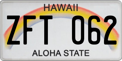 HI license plate ZFT062