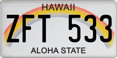 HI license plate ZFT533