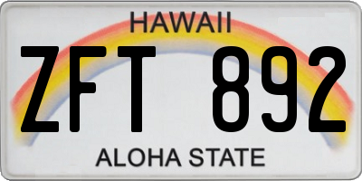 HI license plate ZFT892