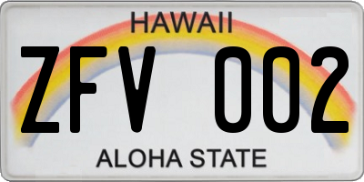 HI license plate ZFV002