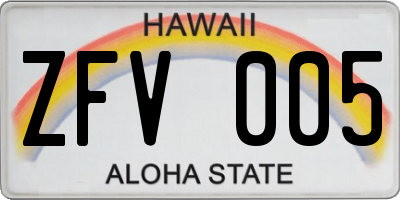 HI license plate ZFV005