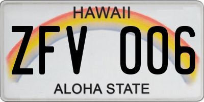 HI license plate ZFV006