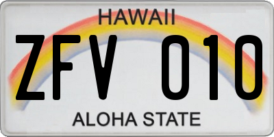 HI license plate ZFV010
