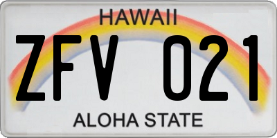 HI license plate ZFV021