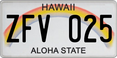HI license plate ZFV025