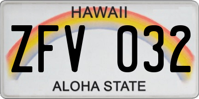 HI license plate ZFV032