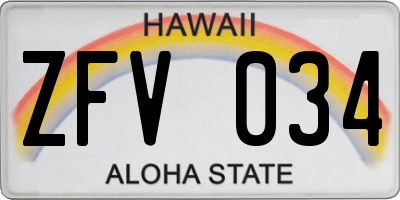 HI license plate ZFV034