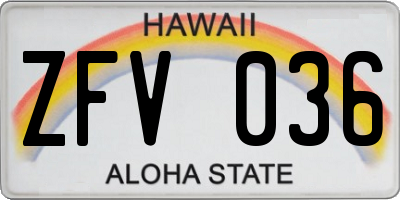 HI license plate ZFV036