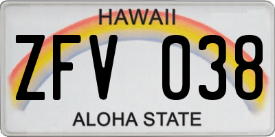 HI license plate ZFV038