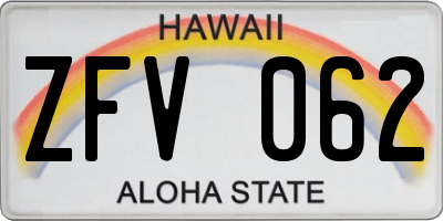 HI license plate ZFV062