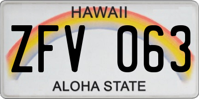 HI license plate ZFV063