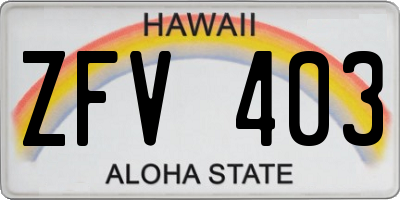 HI license plate ZFV403